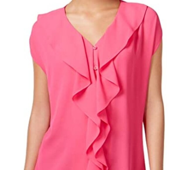 INTERNATIONAL CONCEPT RUFFLE BLOUSE  PET SM - Picture 1 of 7